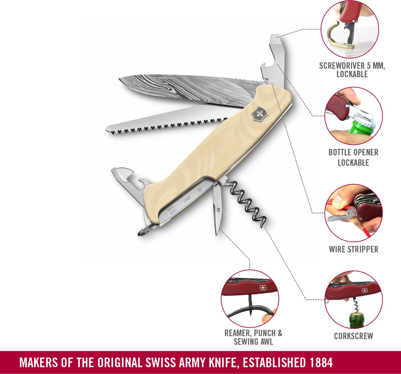 Victorinox Swiss Army Knife Ranger 55 Damast Limited Edition, Large (130 mm) 10 Functions, White
