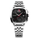 Wenger Vintage Classic Chrono Swiss-Made Men's Chronograph Wrist Watch Squircle Case, Quartz Movement, Black Dial, 40mm