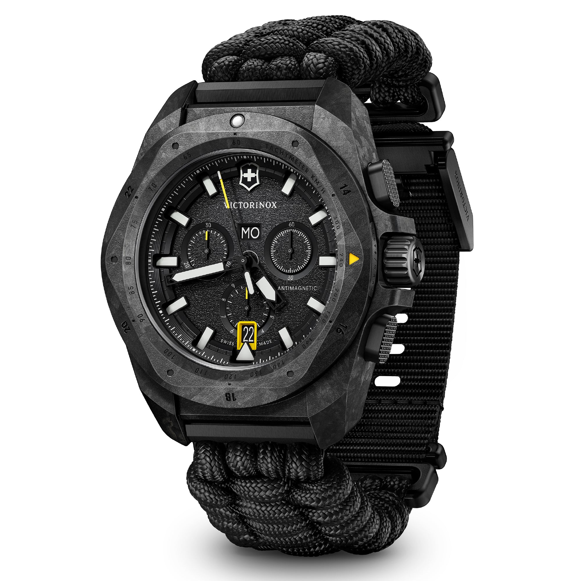 Victorinox I.N.O.X. Chrono Black Dial 43 mm Paracord Strap Large Swiss Made Chronograph Watch