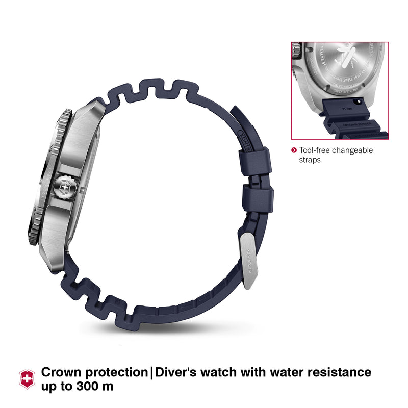 Victorinox Dive Pro, Blue Dial, 43 mm, Blue Rubber Strap, Large Swiss Made Quartz Watch