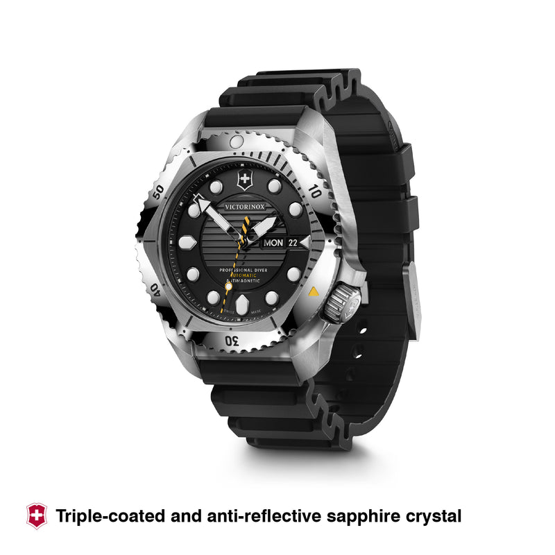 Victorinox Dive Pro Automatic, Black Dial, 43 mm, Black Rubber Strap, Large Swiss Made Watch