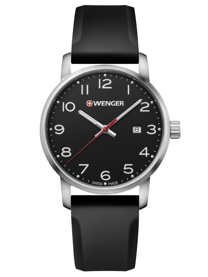 Wenger Avenue 42 mm Black Dial Black Silicone Strap Men's watch
