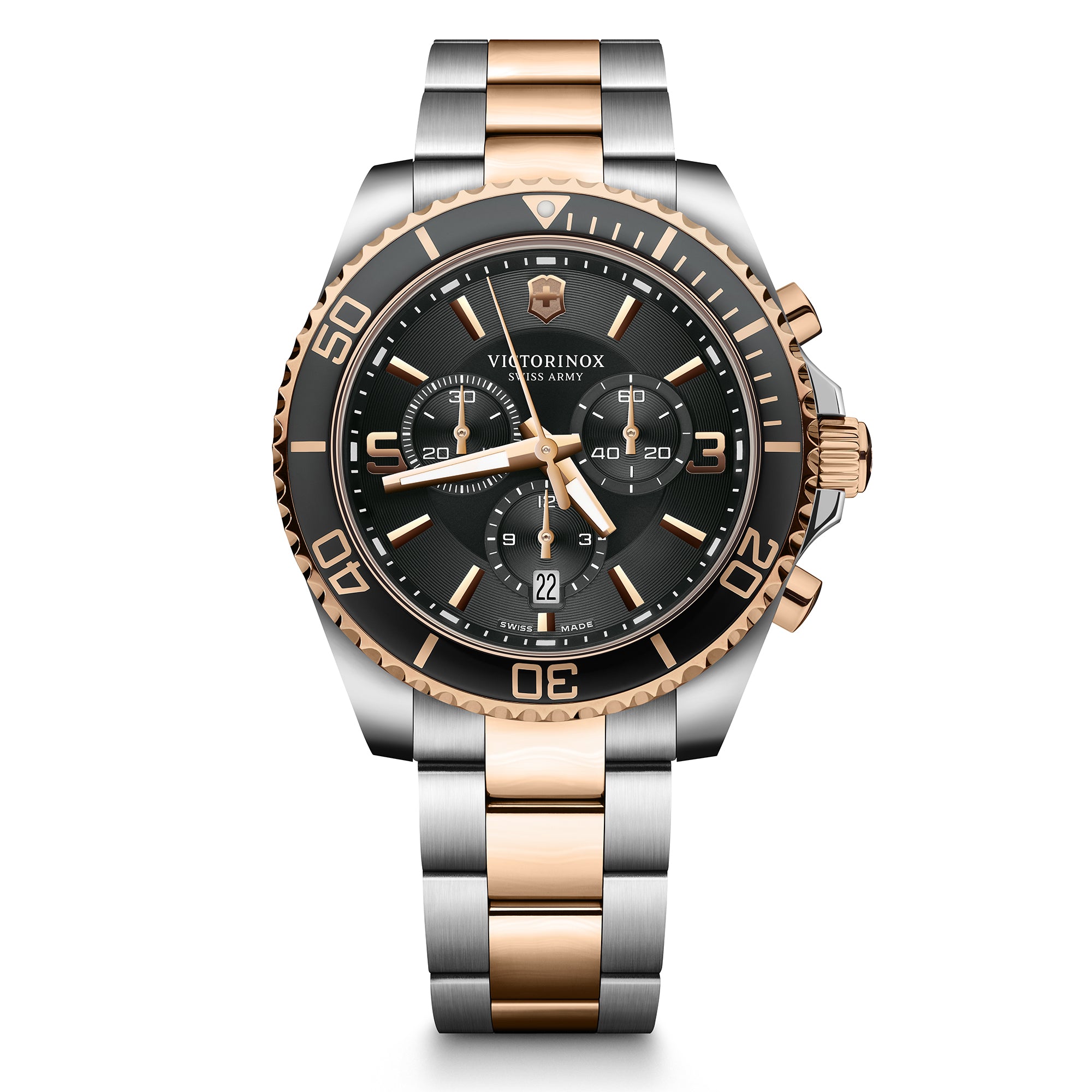 Victorinox Swiss Made Maverick Chronograph 43mm Black Dial Stainless Steel Bicolour Men s Watch