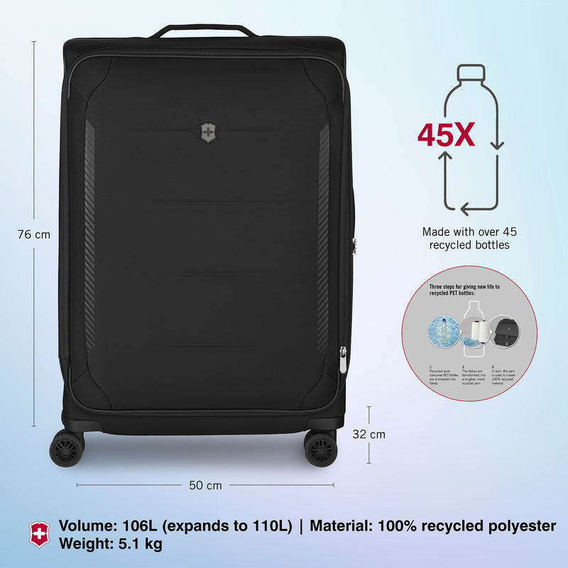 Victorinox, Crosslight, Global Softside Check-In Luggage, 106 litres, Black, Trolley Bag