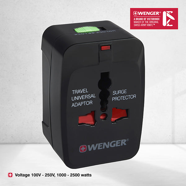 Wenger Universal Travel Adapter for Global Travel, Black, blend of style & function-Swiss designed
