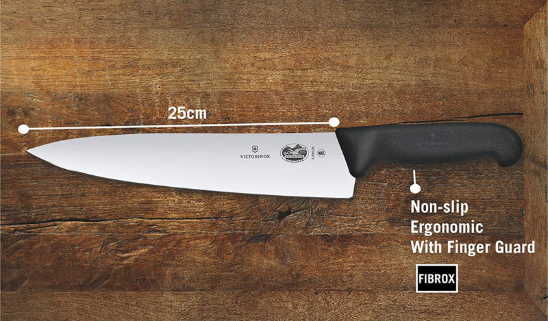 Victorinox Swiss Fibrox Stainless Steel Carving Knife, Straight Blade, Black, 25 cm, Swiss Made