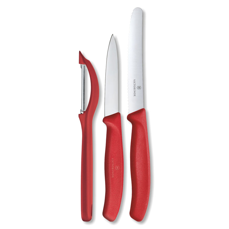 Victorinox Swiss Classic Stainless Steel Knife Set-11/8 cm Wavy & Straight Edge,Universal Peeler,Red