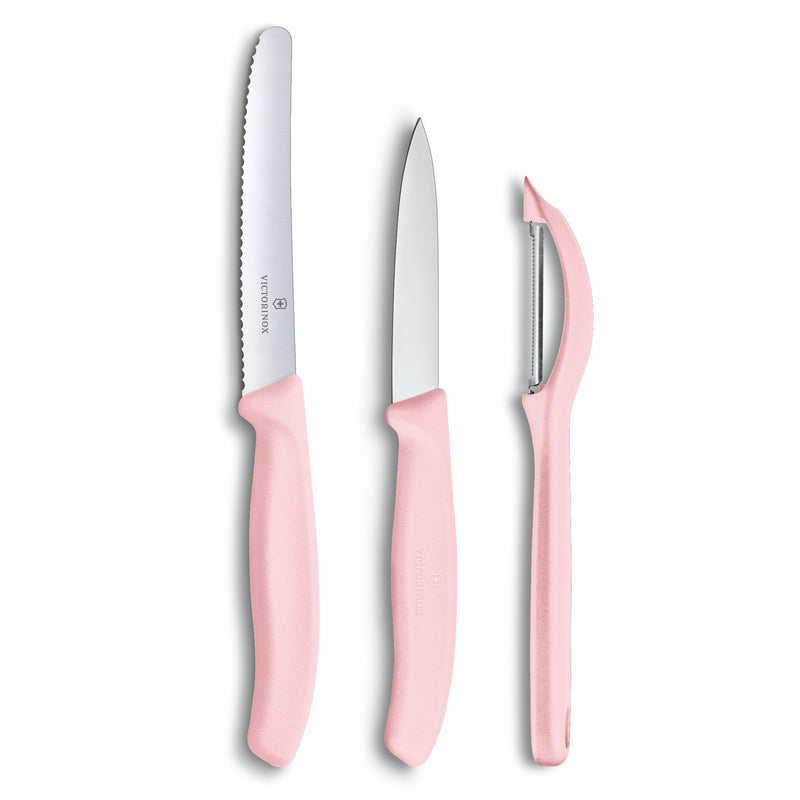 Victorinox Carbon Steel "Trend Colours Special Edition" 11 & 8cm Wavy/Straight Edge,Peeler,Rose Pink,Swiss Made