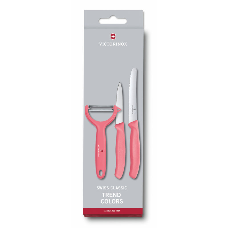 Victorinox Carbon Steel "Trend Colours Special Edition" 11/8cm Wavy/Straight Edge,Peeler,Tomato Red, Swiss Made