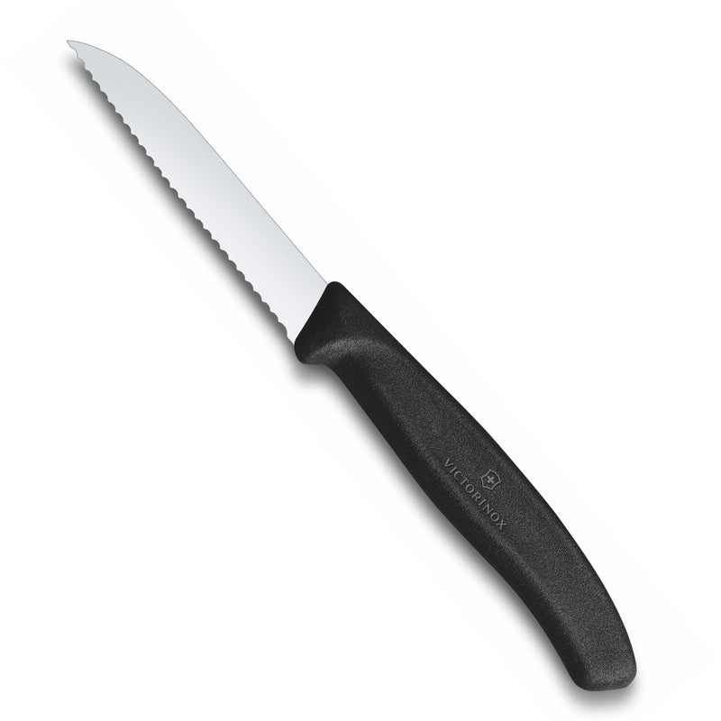 Victorinox Swiss Classic Stainless Steel Cutting & Chopping Kitchen Knife, Wavy Edge, 8 cm, Black