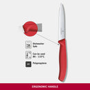 Victorinox Swiss Made Stainless Steel Kitchen Knife "Swiss Classic" Straight Edge,Beveled Tip,10 cm, Red