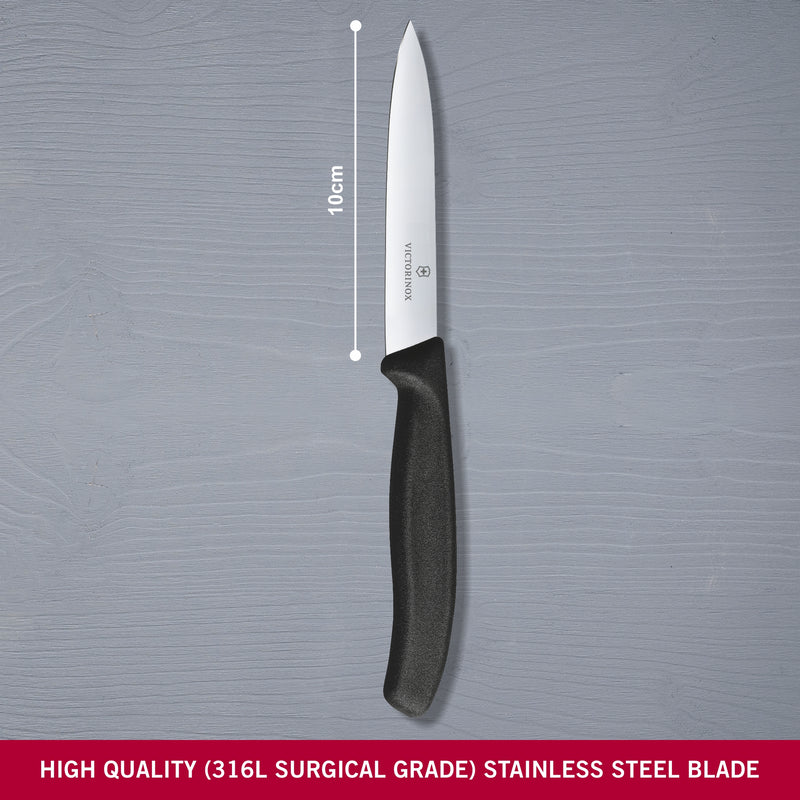 Victorinox Stainless Steel Kitchen Knife "Swiss Classic" Straight Edge,Beveled Tip,10 cm, Black