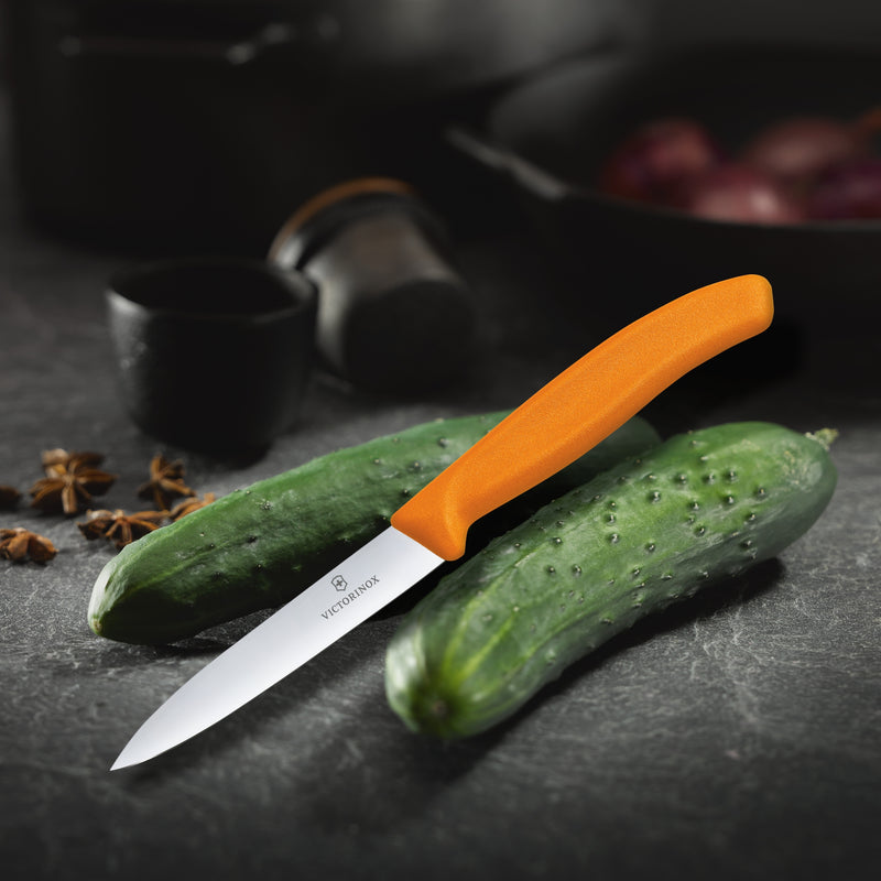 Victorinox Stainless Steel Kitchen Knife "Swiss Classic" Straight Edge,Beveled Tip,10 cm, Orange