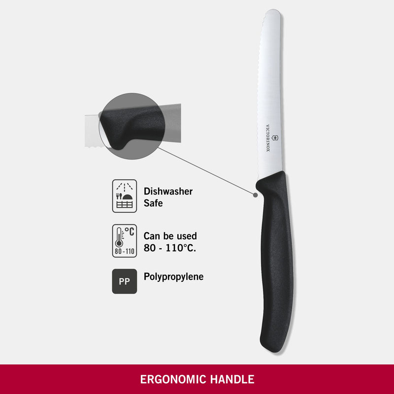 Victorinox Stainless Steel  Multipurpose Kitchen Knife, Serrated Edge,11 cm, Black, Swiss Made