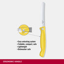 Victorinox "Swiss Classic" Folding Knife, 11cm Round Tip Wavy Edge, Yellow, Swiss Made