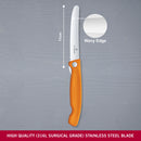 Victorinox "Swiss Classic" Folding Knife, 11cm Round Tip Wavy Edge, Orange, Swiss Made