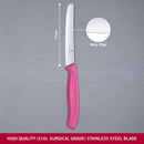 Victorinox Swiss Made Stainless Steel Swiss Classic Kitchen Knife, 11 cm Multipurpose, Round Tip Wavy Edge Knife Pink