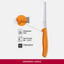 Victorinox Swiss Made Stainless Steel  Swiss Classic Kitchen Knife, 11 cm Multipurpose, Round Tip Wavy Edge Knife, Orange