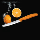 Victorinox Swiss Made Stainless Steel  Swiss Classic Kitchen Knife, 11 cm Multipurpose, Round Tip Wavy Edge Knife, Orange