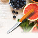 Victorinox Swiss Made Stainless Steel  Swiss Classic Kitchen Knife, 11 cm Multipurpose, Round Tip Wavy Edge Knife, Orange