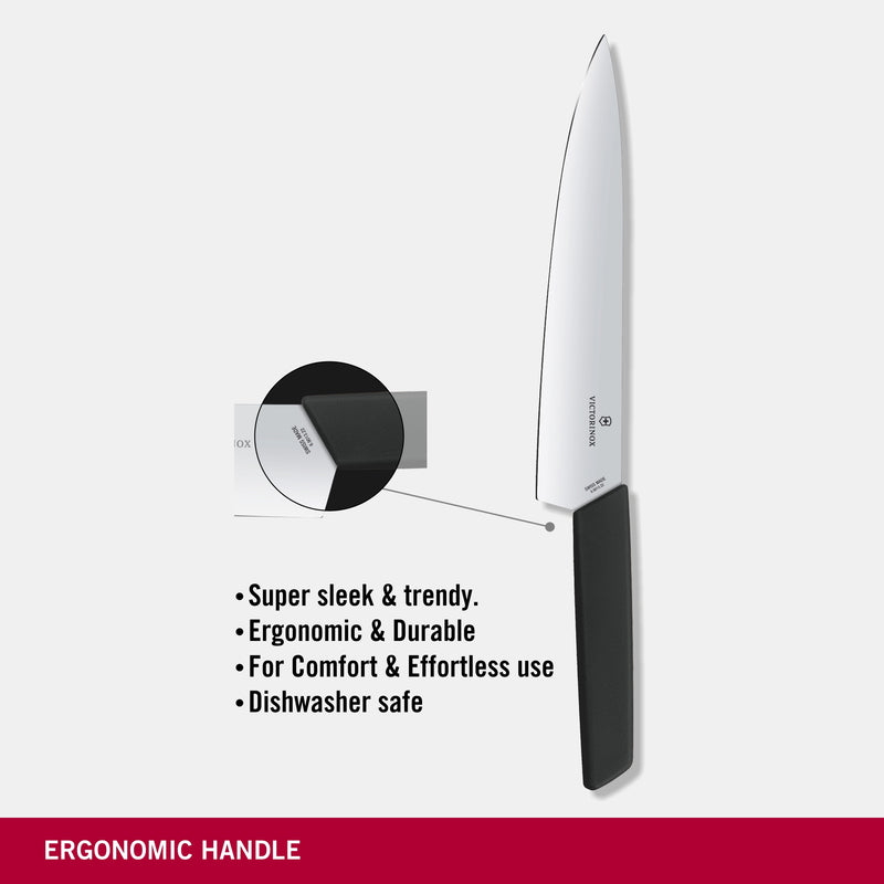 Victorinox Swiss Modern Carving Knife, Stainless Steel, Straight Blade, 22 cm, Black, Swiss Made
