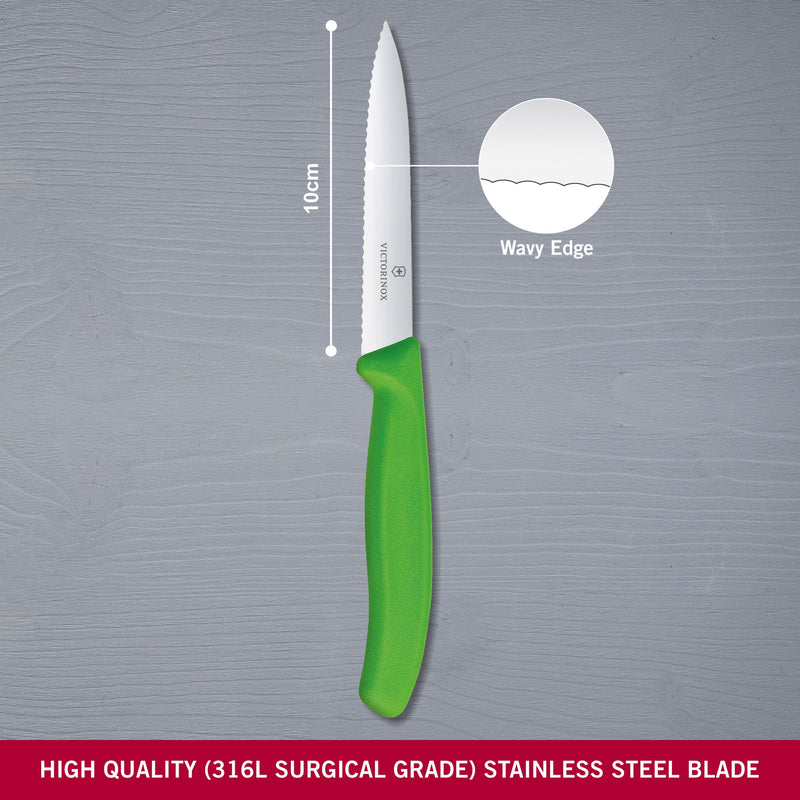 Victorinox Stainless Steel Kitchen Knife, "Swiss Classic" Serrated Edge, 10 cm, Green, Swiss Made