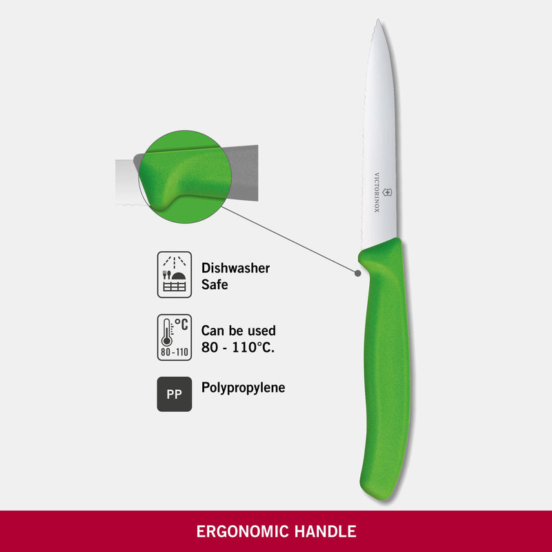 Victorinox Stainless Steel Kitchen Knife, "Swiss Classic" Serrated Edge, 10 cm, Green, Swiss Made