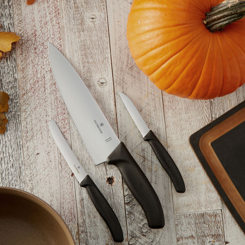 Victorinox Swiss Classic Chef Knife, Straight Edge & Pointed Tip, 20 cm, Black, Swiss Made