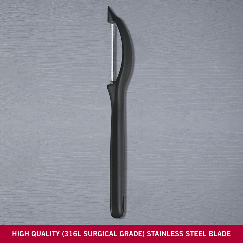 Victorinox Stainless Steel "Swiss Classic" Serrated/Wavy Edge Universal Peeler, Black, Swiss Made