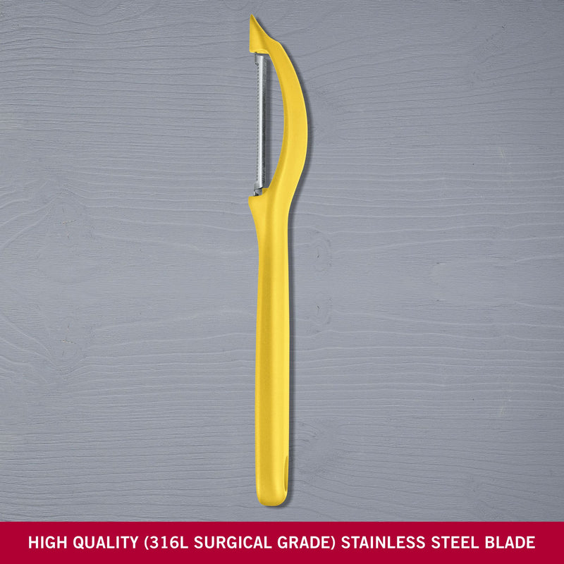 Victorinox Stainless Steel Swiss Classic Serrated/Wavy Edge Universal Peeler, Yellow, Swiss Made