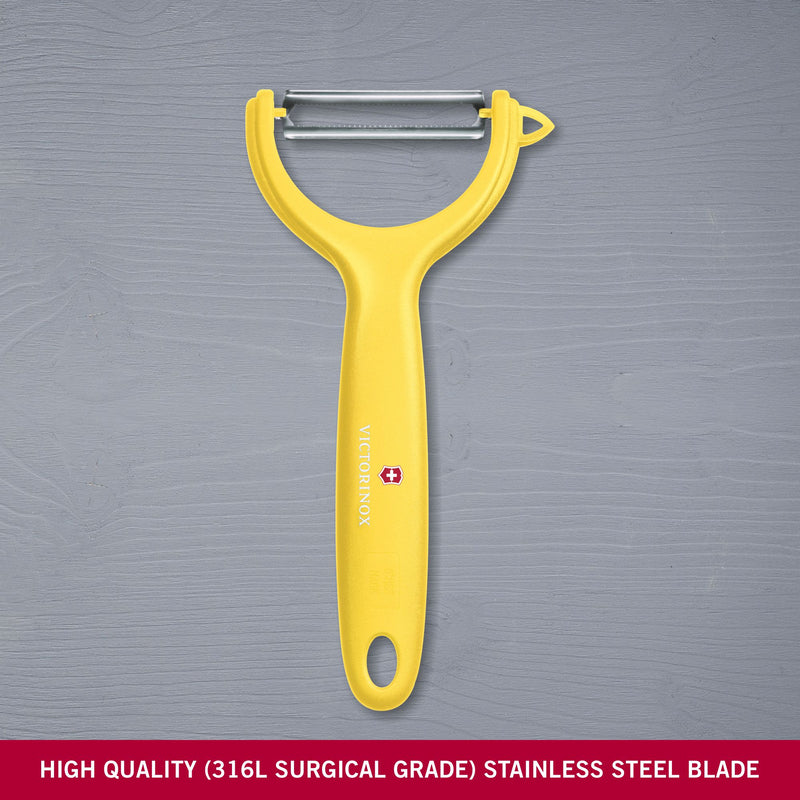 Victorinox Stainless Steel Multipupose Peeler Swiss Classic Serrated/Wavy Edge, Yellow, Swiss Made