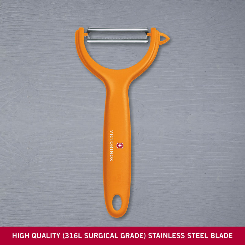 Victorinox Stainless Steel Multipupose Peeler Swiss Classic Serrated/Wavy Edge, Orange, Swiss Made