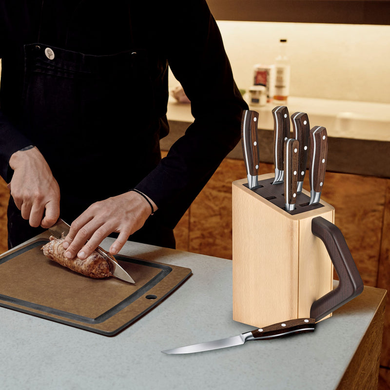 Victorinox Grand Maitre Swiss Premium Kitchen Knife Set-6 Pc,Stainless Steel,Beechwood Storage Block, Beige