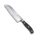 Victorinox Grand Maitre Stainless Steel Forged Santoku Knife, Fluted Edge, 17 cm, Black, Swiss made