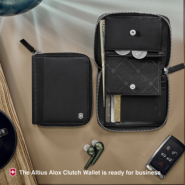 Victorinox Altius Alox, Leather Clutch Wallet, Black