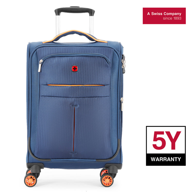 Wenger Fiero-Pro Carry-on Softside Suitcase, 45 Litres, Blue/Orange, Swiss designed-blend of style & function