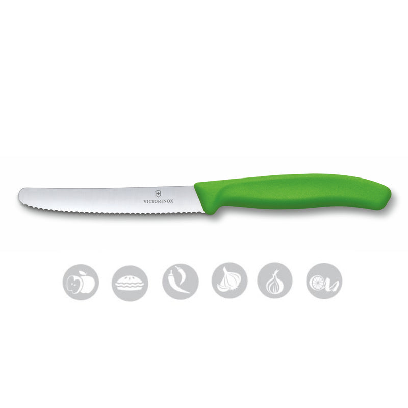 Victorinox Swiss Classic Stainless Steel Kitchen Knife Set of 2, Straight & Wavy Edge, Green, Swiss Made