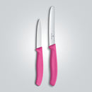 Victorinox Swiss Made Kitchen Knife, Set of 2, Sharp Stainless Steel Straight Edge and Wavy Edge, Pink