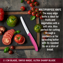 Victorinox Swiss Made Kitchen Knife, Set of 2, Sharp Stainless Steel Straight Edge and Wavy Edge, Pink