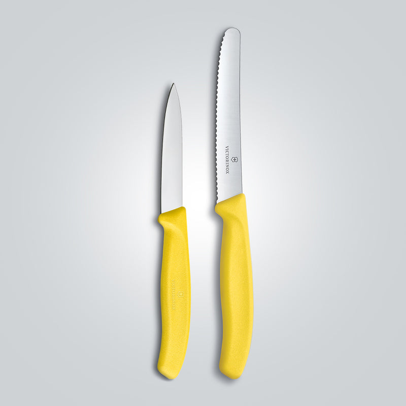 Victorinox Swiss Classic Stainless Steel Kitchen Knife Set of 2, Paring Knife,Serrated Knife,Yellow, Swiss Made