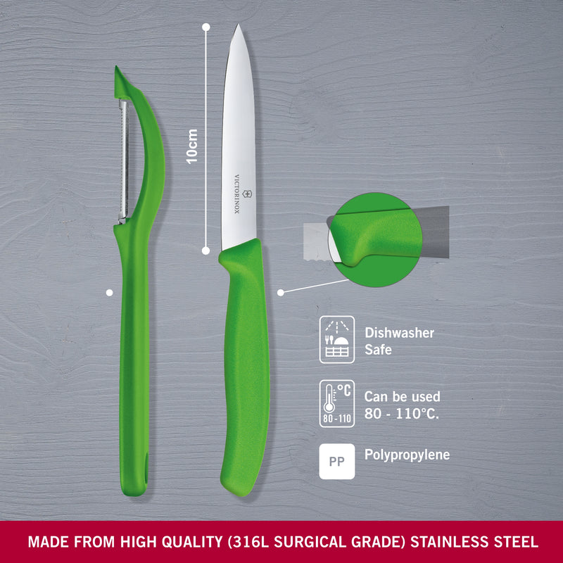 Victorinox Swiss Classic Kitchen Knife Set of 2-Straight Edge Knife & Universal Peeler,Green, Swiss Made