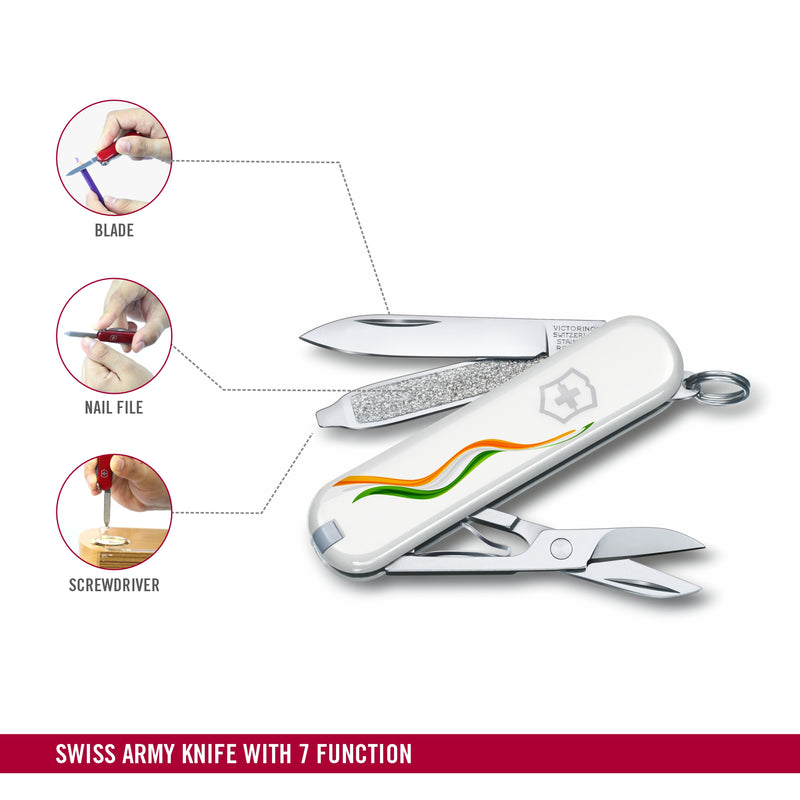 Victorinox Swiss Army Knife Special Independence Day Edition, Tri-Colour, Swiss Classic - 7 Functions