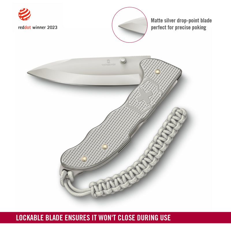 Victorinox Swiss Army Knife, Evoke Alox,  Folding, Large (136 mm) Silver Blade, Drop-Point Matte, Gray Handle, Pocket Knife