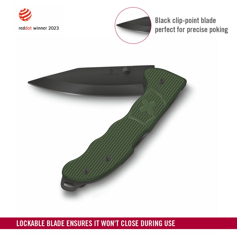 Victorinox Swiss Army Knife, Evoke Alox,  Folding, Large (136 mm) Black Clip-Point Blade,Olive Green Handle, Pocket Knife