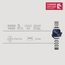 Wenger Vintage Classic Swiss-Made Analog Women's Wrist Watch, Squircle Case, Blue Dial, 27mm