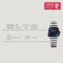 Wenger Vintage Sport Swiss-Made Men's Analog Quartz Wrist Watch Squircle Case With Sunray brushed Blue Dial, 37mm