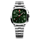Wenger Vintage Sport Chrono Swiss-Made Men's Chronograph Wrist Watch Squircle Case With Green Dial, 40 mm,