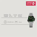 Wenger Vintage Sport Chrono Swiss-Made Men's Chronograph Wrist Watch Squircle Case With Green Dial, 40 mm,