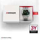 Wenger Vintage Sport Chrono Swiss-Made Men's Chronograph Wrist Watch Squircle Case With Green Dial, 40 mm,