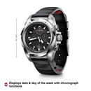 Victorinox I.N.O.X. Chrono Swiss Made, Black Dial, 43 mm, Wrist Watch, Black Rubber Strap, Large Swiss Made Chronograph Watch
